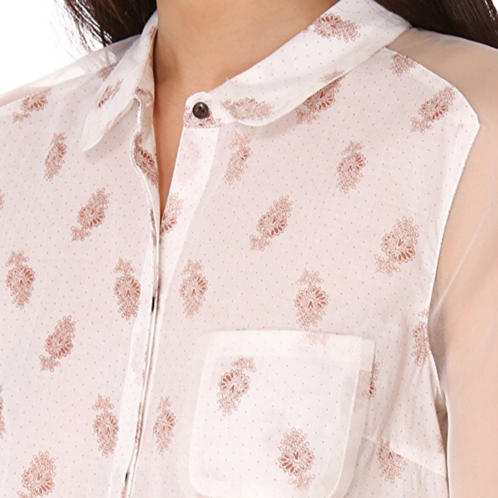 Bombay Georgette Sleeve Peter Pan Collard Silk Top - Picture 7 of 8
